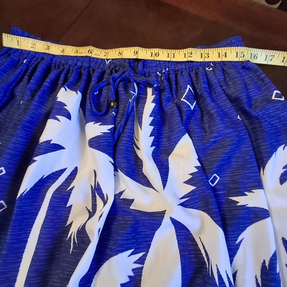 Gypsy Blu Palm Tree Print Blue White Drawstring Midi Maxi Skirt Women Size Large - Picture 15 of 16